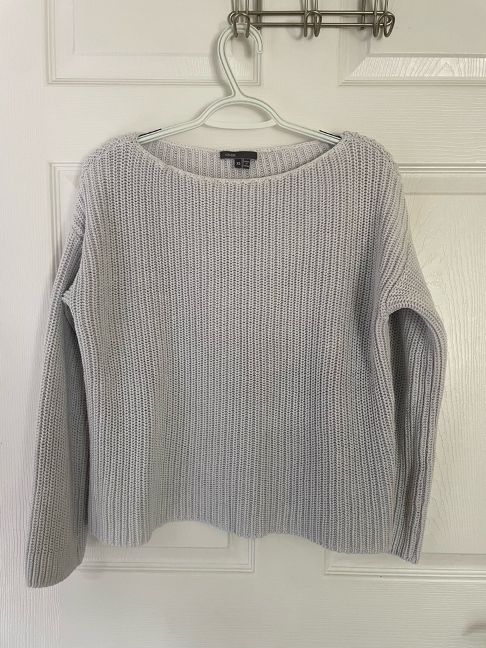 Vince Light Gray Ribbed Crew Neck Sweater Cotton XS